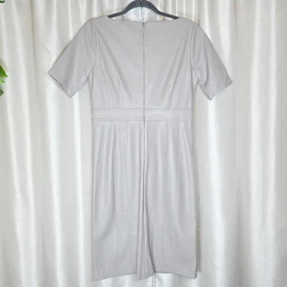 Ann Taylor Women's Vegan Leather Sheath Midi Dress Short Sleeve Size 6 Gray New - Picture 9 of 16